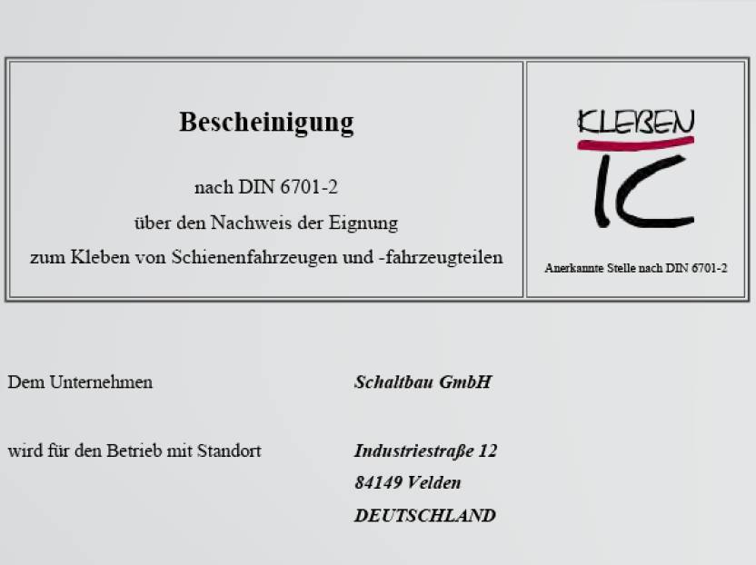 Сертификация соединений склеиванием: DIN 6701-2
