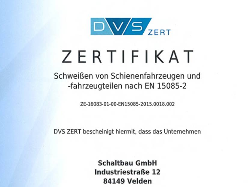 Certification for welding: EN 15085-2