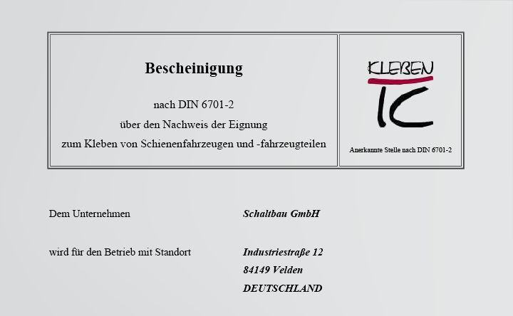 Zertifizierung Kleben: DIN 6701-2